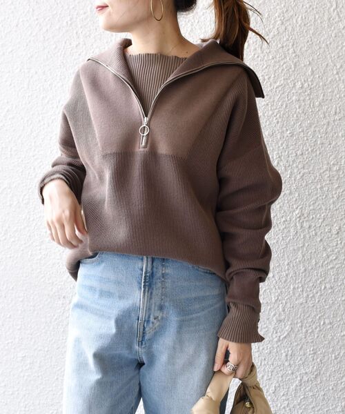 SHIPS(シップス)の「〈手洗い可能〉オープンジッププルオーバー◆(ニット/セーター・レディース・オフホワイト/ブラウン・ONE SIZE)」の5枚目の写真