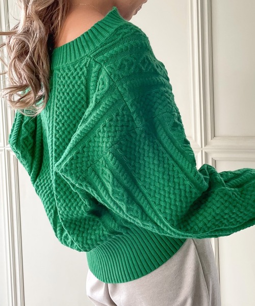 JUNOAH（ジュノア）の「スキッパーケーブル編みニット（ニット/セーター・レディース・ホワイト/クリーム/グリーン/レッド・FREE）」の14枚目の写真