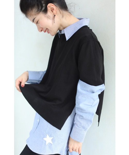 cawaii(カワイイ)の「(黒)ニットトップスと柄合わせプリーツワンピース2点セット(ワンピース・レディース・ブラック・FREE)」の4枚目の写真