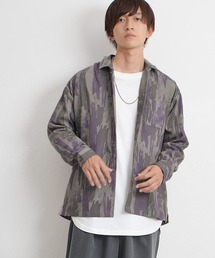 【MinoriTY】モダンアート柄レギュラーカラー長袖シャツ オーバーサイズ メンズ 迷彩 秋服 秋服
