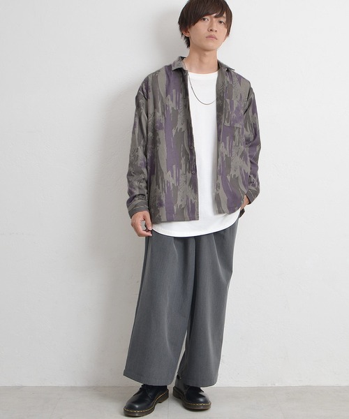 MinoriTY（マイノリティ）の「【MinoriTY】モダンアート柄レギュラーカラー長袖シャツ オーバーサイズ メンズ 迷彩 秋服 秋服（シャツ/ブラウス・メンズ・チャコール/ベージュ系その他・M/L）」の5枚目の写真