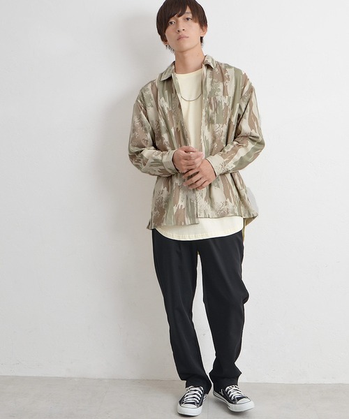 MinoriTY（マイノリティ）の「【MinoriTY】モダンアート柄レギュラーカラー長袖シャツ オーバーサイズ メンズ 迷彩 秋服 秋服（シャツ/ブラウス・メンズ・チャコール/ベージュ系その他・M/L）」の7枚目の写真