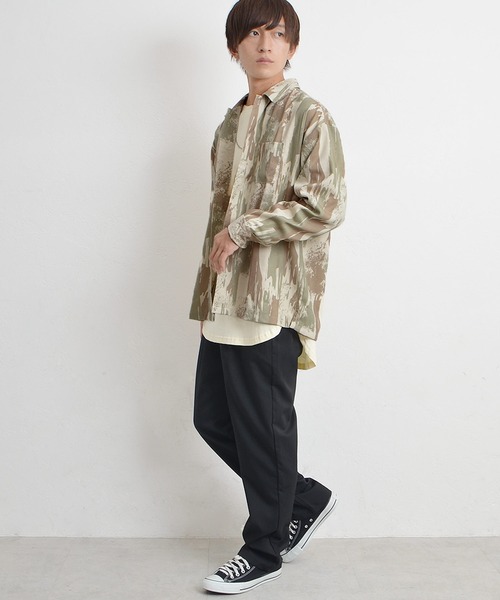 MinoriTY（マイノリティ）の「【MinoriTY】モダンアート柄レギュラーカラー長袖シャツ オーバーサイズ メンズ 迷彩 秋服 秋服（シャツ/ブラウス・メンズ・チャコール/ベージュ系その他・M/L）」の8枚目の写真