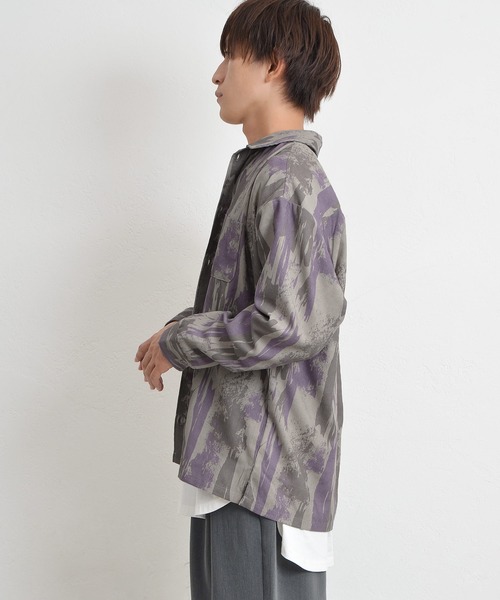 MinoriTY（マイノリティ）の「【MinoriTY】モダンアート柄レギュラーカラー長袖シャツ オーバーサイズ メンズ 迷彩 秋服 秋服（シャツ/ブラウス・メンズ・チャコール/ベージュ系その他・M/L）」の10枚目の写真