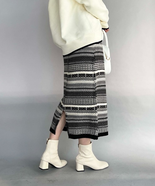 PICCIN（ピッチン）の「【WEB限定】ジャガードボーダーニットスカート（スカート・レディース・ブラウン/ブラック・L/M）」の6枚目の写真