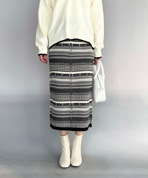 PICCIN（ピッチン）の「【WEB限定】ジャガードボーダーニットスカート（スカート・レディース・ブラウン/ブラック・L/M）」の5枚目の写真