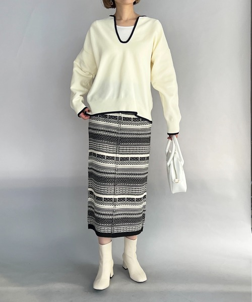 PICCIN（ピッチン）の「【WEB限定】ジャガードボーダーニットスカート（スカート・レディース・ブラウン/ブラック・L/M）」の8枚目の写真