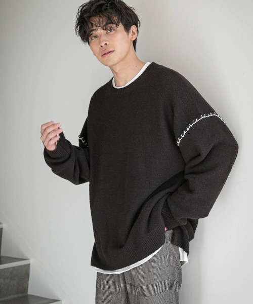 LOWRYS FARM(ローリーズファーム)の「ブランケットステッチニットクルーネック 229032(ニット/セーター・メンズ・ブラック/グレー・MEDIUM/LARGE)」の6枚目の写真