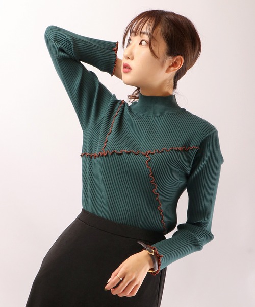 EACH.（イーチ）の「【EACH】MELLOW STITCH RIB KNIT PO リブニットハイネック（ニット/セーター・レディース・グリーン/ベージュ/ブラック・FREE）」の3枚目の写真