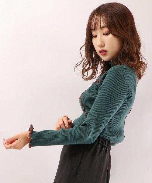 EACH.（イーチ）の「【EACH】MELLOW STITCH RIB KNIT PO リブニットハイネック（ニット/セーター・レディース・グリーン/ベージュ/ブラック・FREE）」の9枚目の写真