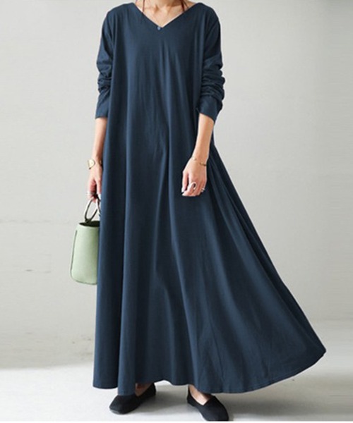 SETUP7（セットアップセブン）の「【SETUP7】「累計お気に入り5000人突破！」 Vネック オーバー サイズ Aライン マキシ ワンピース  KNF（ワンピース・レディース・ブラック/ブラウン/ブルー/イエロー・4/5）」の5枚目の写真