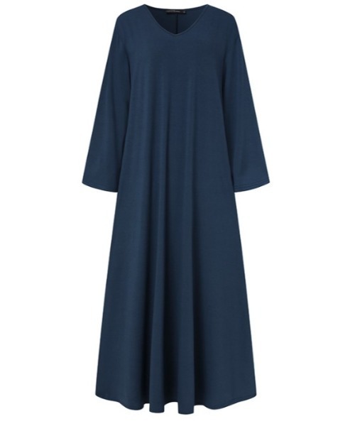 SETUP7（セットアップセブン）の「【SETUP7】「累計お気に入り5000人突破！」 Vネック オーバー サイズ Aライン マキシ ワンピース  KNF（ワンピース・レディース・ブラック/ブラウン/ブルー/イエロー・4/5）」の6枚目の写真