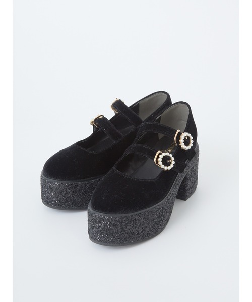 Ank Rouge(アンクルージュ)の「パールバックルWベルト厚底シューズ(その他シューズ・レディース・ブラック/ピンク・M/L)」の2枚目の写真