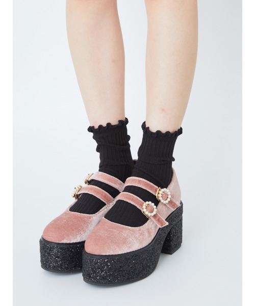 Ank Rouge(アンクルージュ)の「パールバックルWベルト厚底シューズ(その他シューズ・レディース・ブラック/ピンク・M/L)」の4枚目の写真
