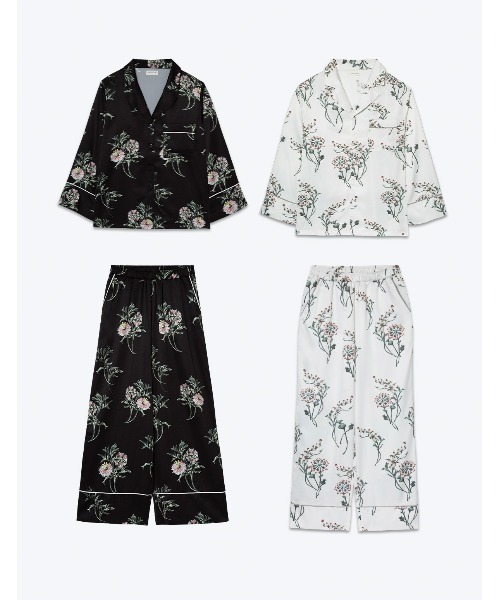 サテンフラワープリントパジャマ 長袖 ロングパンツ セットアップ ペアパジャマ Xmasbox付 ペアパジャマ Xmasbox付 長袖 ロングパンツ セットアップ ルームウェア パジャマ Sleepy スリーピースリーピー のファッション ルームウェア Sleepy 通販を