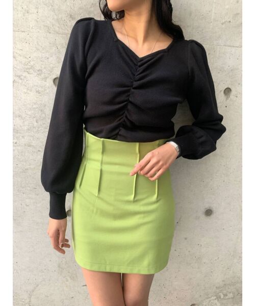 EMODA（エモダ）の「ストレッチタックハイウエストスカート（スカート・レディース・グレー/ブラック/ピンク/ライム・SMALL/MEDIUM）」の9枚目の写真