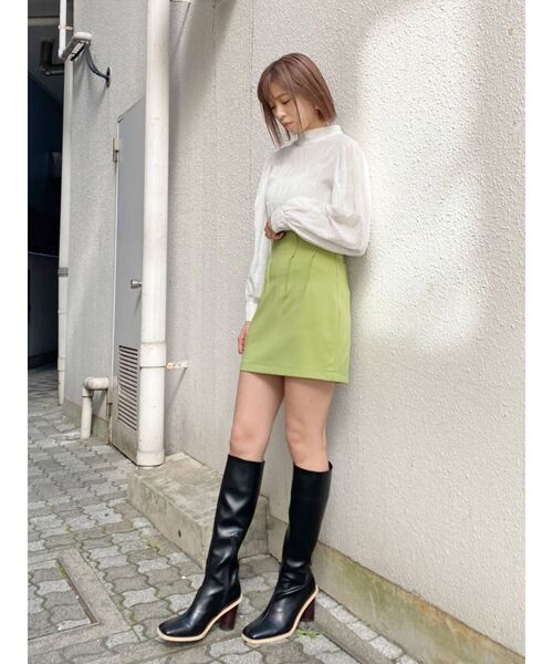 EMODA（エモダ）の「ストレッチタックハイウエストスカート（スカート・レディース・グレー/ブラック/ピンク/ライム・SMALL/MEDIUM）」の13枚目の写真