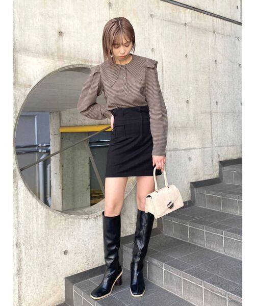 EMODA（エモダ）の「ストレッチタックハイウエストスカート（スカート・レディース・グレー/ブラック/ピンク/ライム・SMALL/MEDIUM）」の22枚目の写真