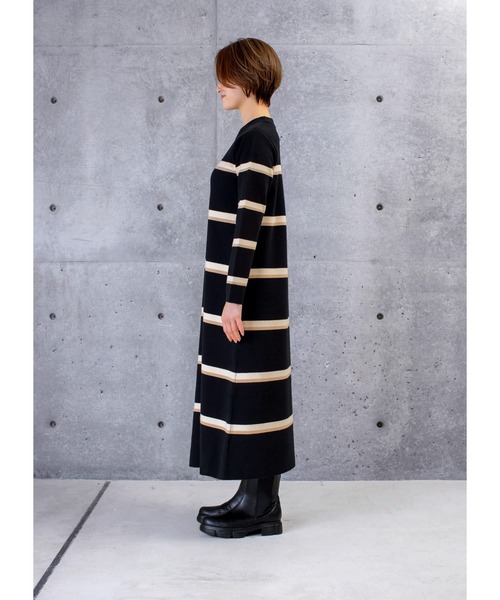 STYLE DELI(スタイルデリ)の「ボーダーニットワンピース(ワンピース・レディース・ブラック/ダークグリーン・01/02)」の7枚目の写真