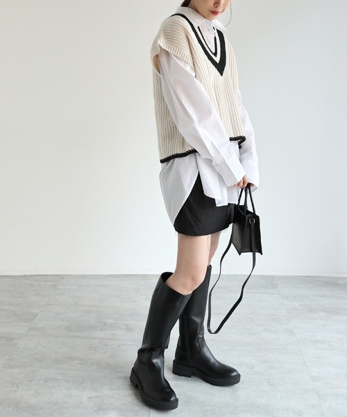 andme(アンドミー)の「ショート丈チルデンニットベスト(ベスト・レディース・ホワイト×グリーン/ホワイト×ブラック/ホワイト系その他/ホワイト×ブルー/オレンジ系その他・M)」の8枚目の写真