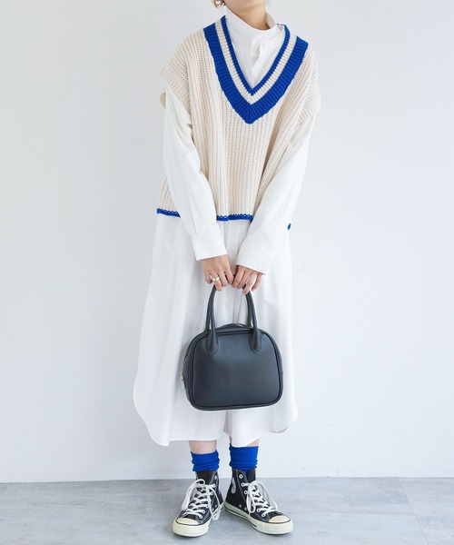 andme(アンドミー)の「ショート丈チルデンニットベスト(ベスト・レディース・ホワイト×グリーン/ホワイト×ブラック/ホワイト系その他/ホワイト×ブルー/オレンジ系その他・M)」の19枚目の写真