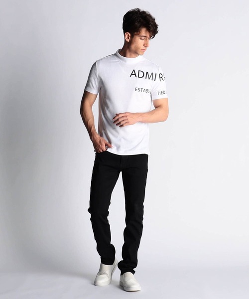 NICOLE CLUB FOR MEN（ニコルクラブフォーメン）の「Ａｄｍｉｒａｌ別注ロゴボ－ダ－ジャカ－ドモックネックシャツ（Tシャツ/カットソー・メンズ・ホワイト/ブラック/ネイビー/ロイヤルブルー・MEDIUM/LARGE/X-LARGE/XX-LARGE）」の9枚目の写真