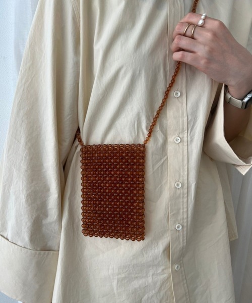 Me%（ミィパーセント）の「ビーズスクエアポシェット（ショルダーバッグ・レディース・ダークブラウン/その他/グリーン系その他・FREE）」の2枚目の写真