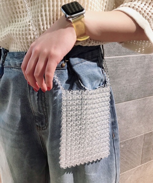 Me%（ミィパーセント）の「ビーズスクエアポシェット（ショルダーバッグ・レディース・ダークブラウン/その他/グリーン系その他・FREE）」の3枚目の写真