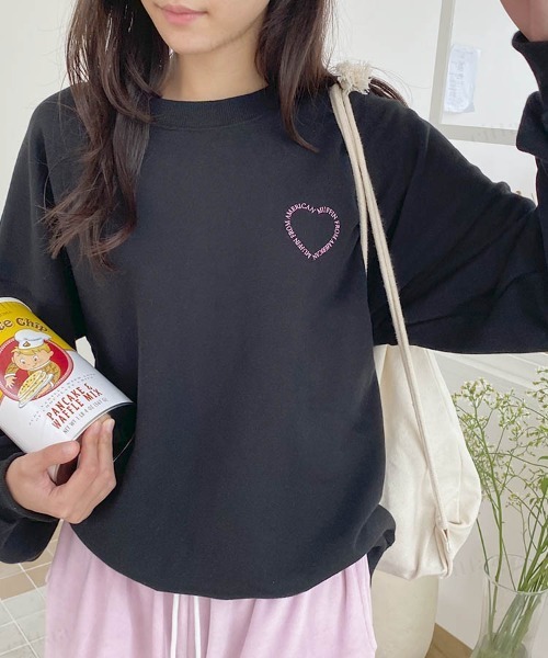 セール】韓国ファッションハートロゴオーバーサイズスウェット  