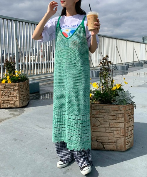 lala Born（ララボーン）の「レース編みニットキャミワンピース