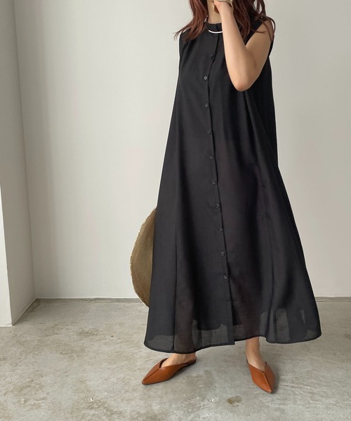 210nouve（トゥージュヌーブ）の「スラブジョーゼットギャザーワンピース（ワンピース・レディース・ホワイト/ベージュ/ブラック/グリーン・FREE）」の2枚目の写真