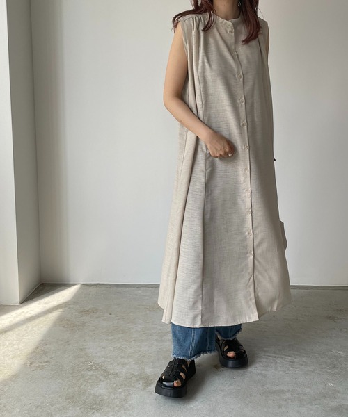 210nouve（トゥージュヌーブ）の「スラブジョーゼットギャザーワンピース（ワンピース・レディース・ホワイト/ベージュ/ブラック/グリーン・FREE）」の12枚目の写真