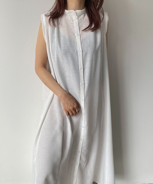 210nouve（トゥージュヌーブ）の「スラブジョーゼットギャザーワンピース（ワンピース・レディース・ホワイト/ベージュ/ブラック/グリーン・FREE）」の9枚目の写真