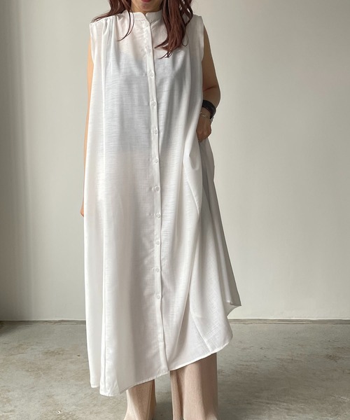 210nouve（トゥージュヌーブ）の「スラブジョーゼットギャザーワンピース（ワンピース・レディース・ホワイト/ベージュ/ブラック/グリーン・FREE）」の5枚目の写真