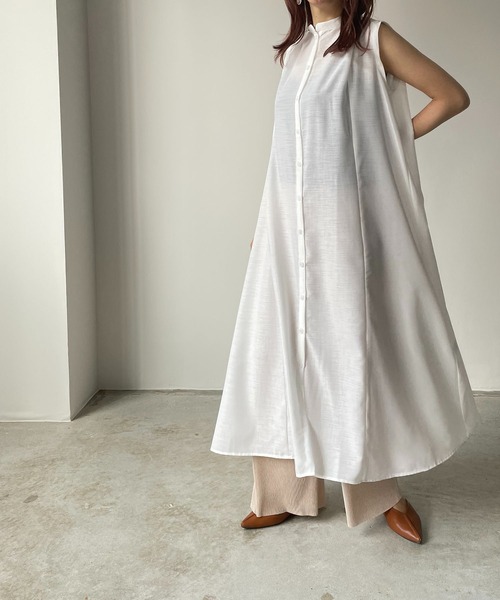 210nouve（トゥージュヌーブ）の「スラブジョーゼットギャザーワンピース（ワンピース・レディース・ホワイト/ベージュ/ブラック/グリーン・FREE）」の6枚目の写真