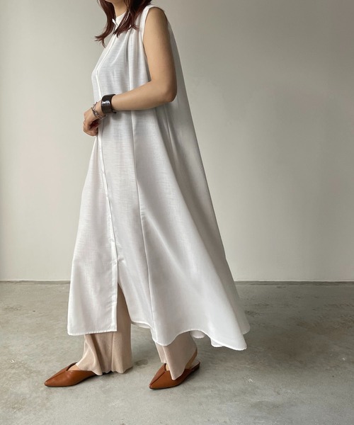 210nouve（トゥージュヌーブ）の「スラブジョーゼットギャザーワンピース（ワンピース・レディース・ホワイト/ベージュ/ブラック/グリーン・FREE）」の7枚目の写真