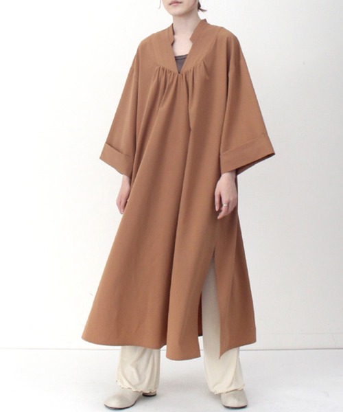 STYLEBLOCK(スタイルブロック)の「リネンタッチカフタンワンピース(ワンピース・レディース・マスタード/ホワイト系その他/ブラウン系その他/ブラック・M)」の3枚目の写真