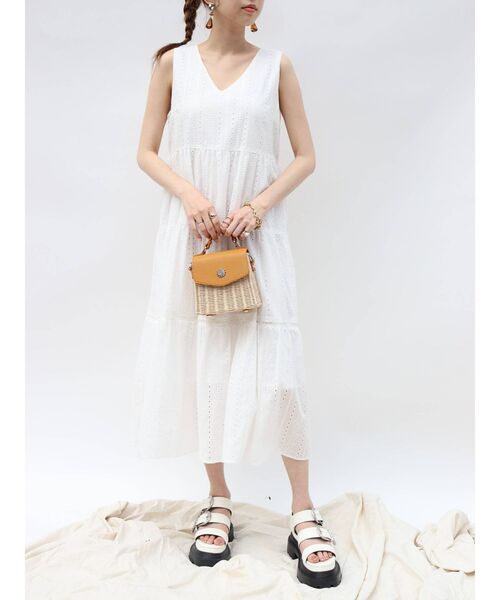 EVRIS（エヴリス）の「コットンレースティアードワンピ（ワンピース・レディース・ホワイト/ブラック/グリーン・FREE）」の9枚目の写真