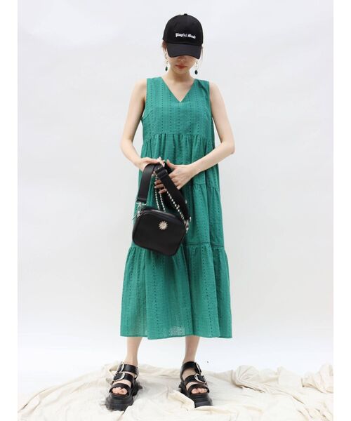 EVRIS（エヴリス）の「コットンレースティアードワンピ（ワンピース・レディース・ホワイト/ブラック/グリーン・FREE）」の14枚目の写真