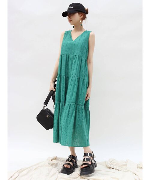 EVRIS（エヴリス）の「コットンレースティアードワンピ（ワンピース・レディース・ホワイト/ブラック/グリーン・FREE）」の15枚目の写真