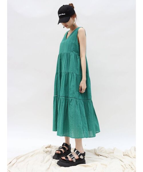 EVRIS（エヴリス）の「コットンレースティアードワンピ（ワンピース・レディース・ホワイト/ブラック/グリーン・FREE）」の16枚目の写真