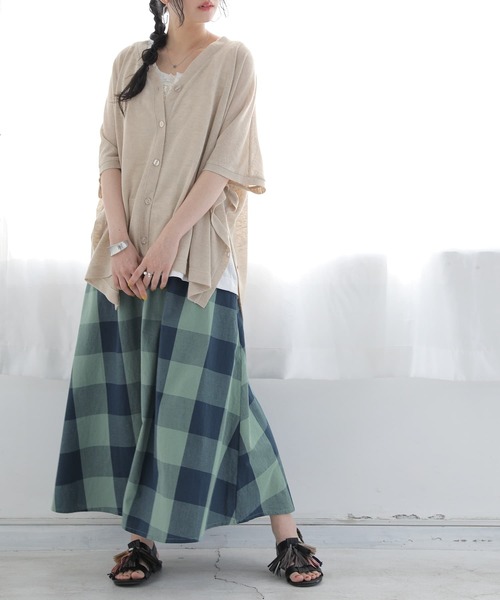 osharewalker（オシャレウォーカー）の「【廃盤】『ブロックチェックフレアスカート』（スカート・レディース・グリーン/ブラック・FREE）」の6枚目の写真