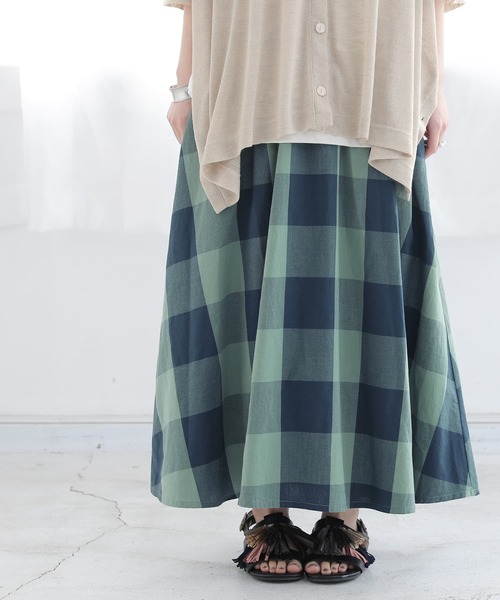 osharewalker（オシャレウォーカー）の「【廃盤】『ブロックチェックフレアスカート』（スカート・レディース・グリーン/ブラック・FREE）」の5枚目の写真
