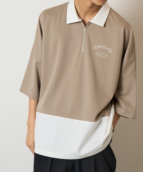 PGG ハーフジップシャツ メンズS ベージュ Munsingwear 表はっ水、裏吸汗カットソーハーフジッププル