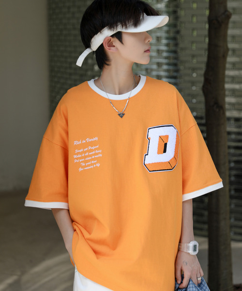 neos（ネオス）の「【neos -addictive design-】ルーズシルエット サガラ刺繍 ロゴ ハーフスリーブ リンガー Tシャツ（Tシャツ/カットソー・メンズ・ブラック/オレンジ/ブルー/グリーン・MEDIUM/LARGE）」の4枚目の写真