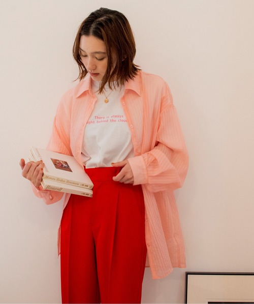 ANGIE(アンジー)の「シアーストライプオーバーシャツ(シャツ/ブラウス・レディース・ブラック/ピンク/ライム/アイボリー・FREE)」の4枚目の写真