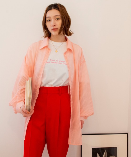 ANGIE(アンジー)の「シアーストライプオーバーシャツ(シャツ/ブラウス・レディース・ブラック/ピンク/ライム/アイボリー・FREE)」の18枚目の写真