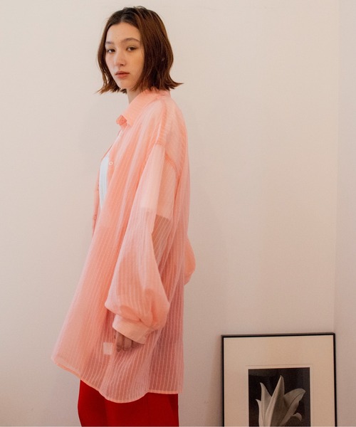 ANGIE(アンジー)の「シアーストライプオーバーシャツ(シャツ/ブラウス・レディース・ブラック/ピンク/ライム/アイボリー・FREE)」の19枚目の写真