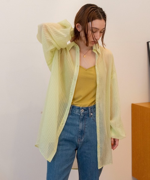 ANGIE(アンジー)の「シアーストライプオーバーシャツ(シャツ/ブラウス・レディース・ブラック/ピンク/ライム/アイボリー・FREE)」の14枚目の写真