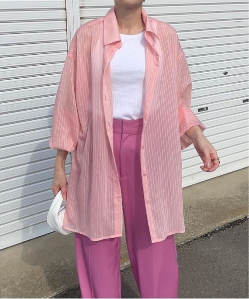 ANGIE(アンジー)の「シアーストライプオーバーシャツ(シャツ/ブラウス・レディース・ブラック/ピンク/ライム/アイボリー・FREE)」の21枚目の写真